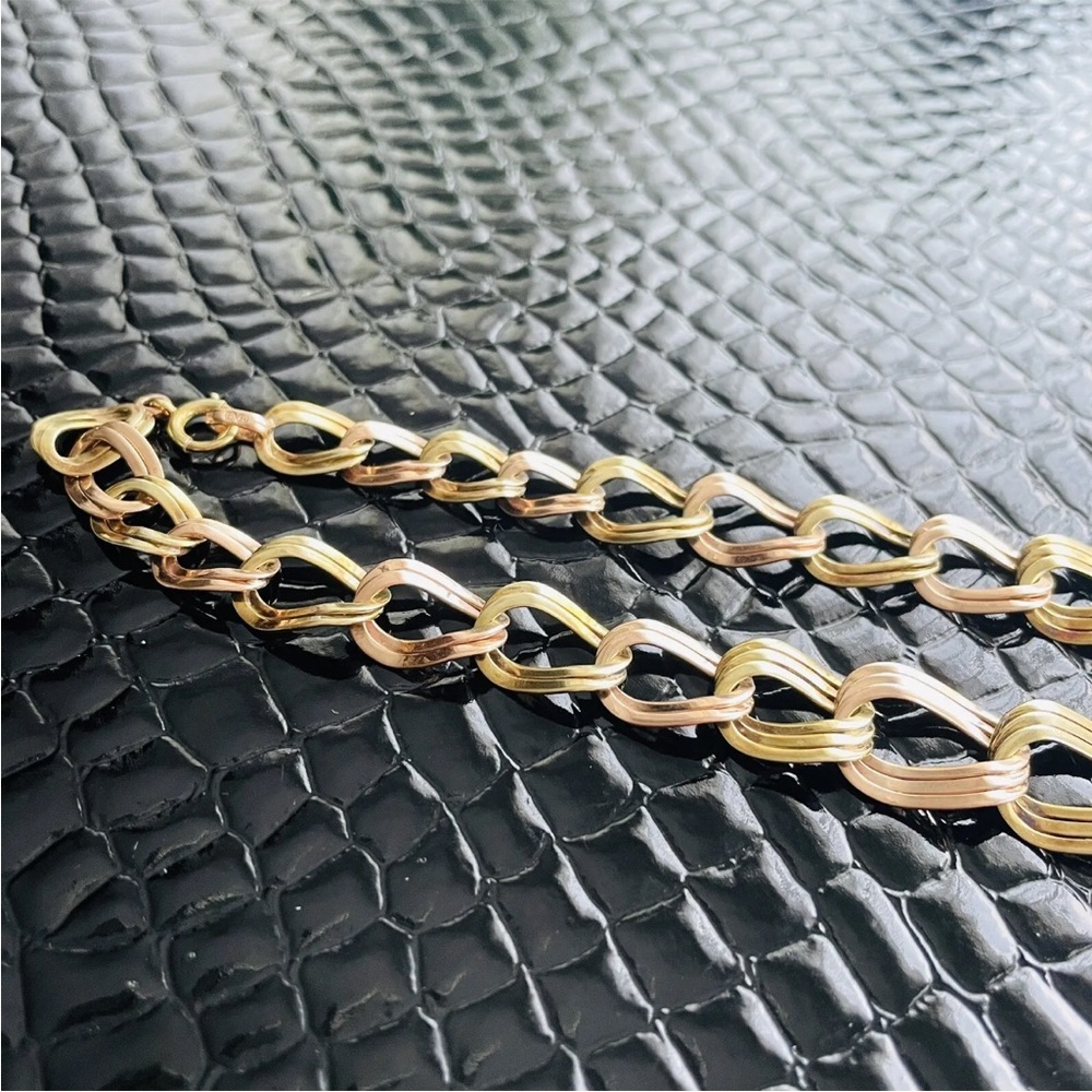 BIG 14K Solid Gold Binder Bros NY 2 Tone Graduated Chain Link Necklace 1950s MCM - Picture 8 of 10